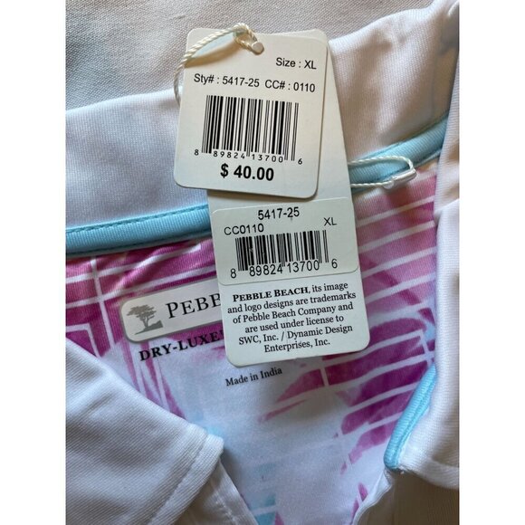 Pebble Beach XL Dry-Luxe Performance Sleeveles Polo Shirt Top White Pink Stretch - Picture 9 of 14